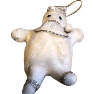 Vintage White Plush‎ Snowman Christmas Ornament Holiday Decor